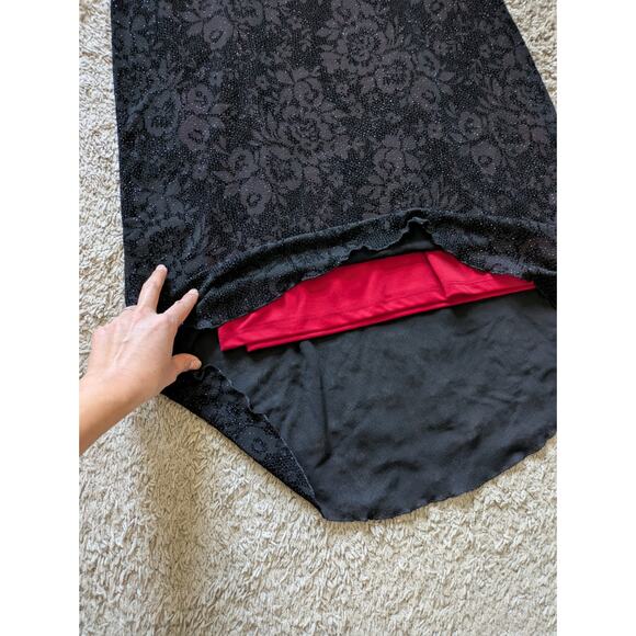 VTG AGB Byer Dress 10P Black-Red Rhinestone Floral Asymmetric Hem WhimsigothGoth - Picture 6 of 7